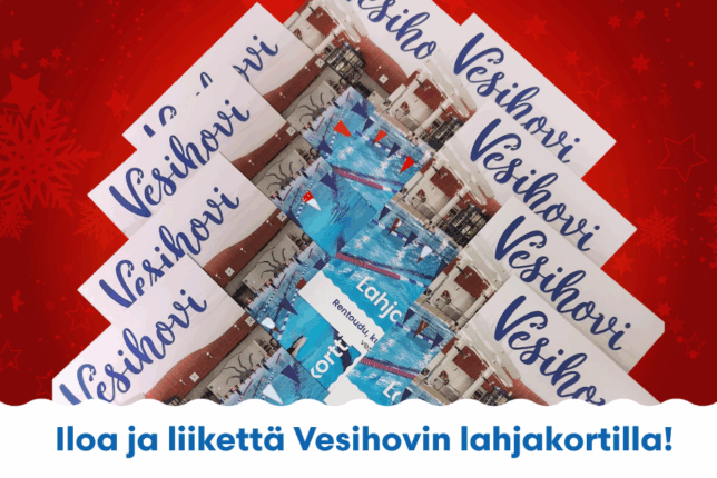 Vesihovin lahjakortit aseteltuna joulukuusen malliin esille.