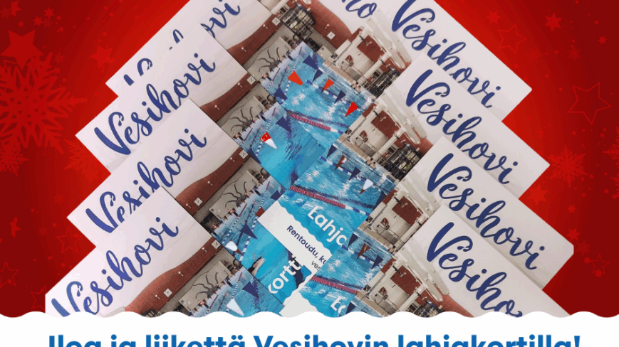 Vesihovin lahjakortit aseteltuna joulukuusen malliin esille.