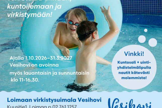 Aukioloajat laajenevat kuvituskuva, jossa kaksi pientä poikaa uima-altaassa leikkivät isolla uimarenkaalla.